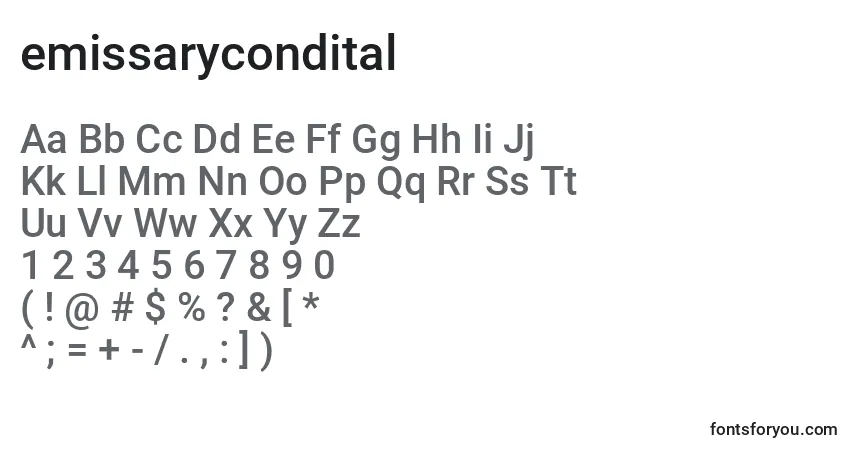 A fonte Emissarycondital (125945) – alfabeto, números, caracteres especiais