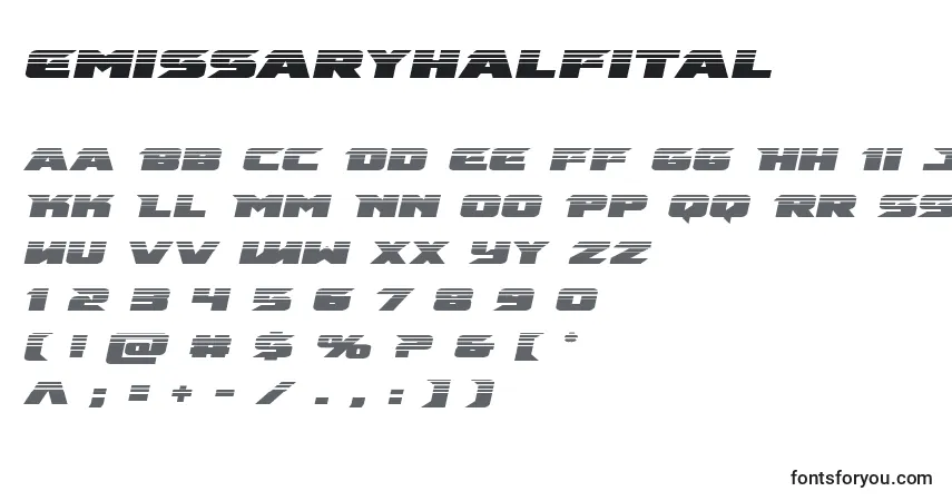 Emissaryhalfital (125949)-fontti – aakkoset, numerot, erikoismerkit