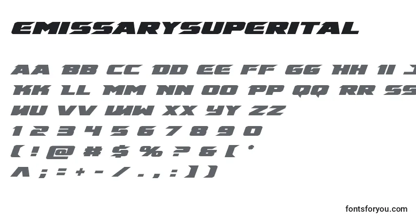 A fonte Emissarysuperital (125956) – alfabeto, números, caracteres especiais