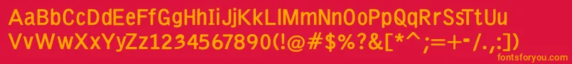 EmkaSansCondensed Bold-Schriftart – Orangefarbene Schriften auf rotem Hintergrund