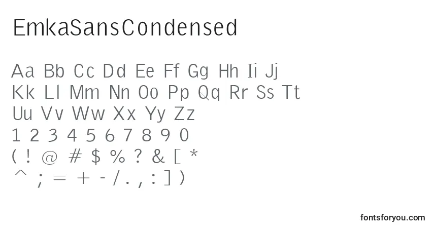 Czcionka EmkaSansCondensed (125958) – alfabet, cyfry, specjalne znaki