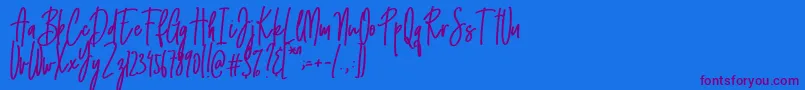 Emma signature Font – Purple Fonts on Blue Background