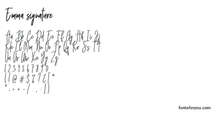 A fonte Emma signature (125960) – alfabeto, números, caracteres especiais