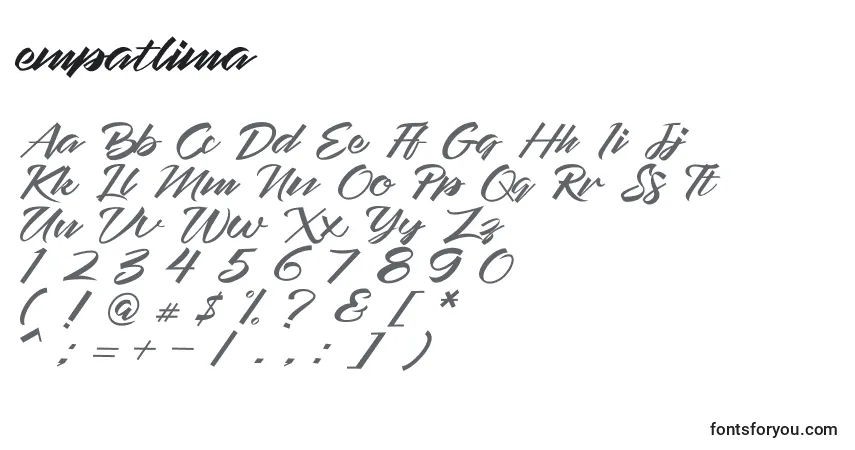 A fonte Empatlima – alfabeto, números, caracteres especiais