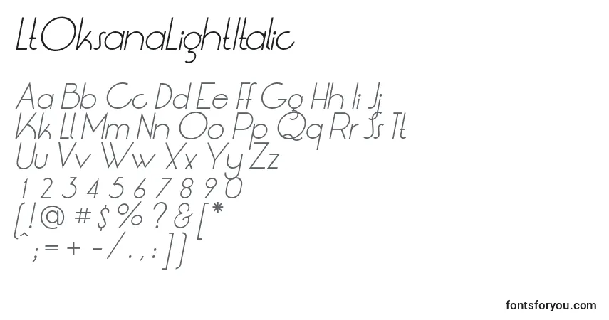 LtOksanaLightItalicフォント–アルファベット、数字、特殊文字