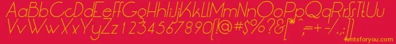 LtOksanaLightItalic-Schriftart – Orangefarbene Schriften auf rotem Hintergrund