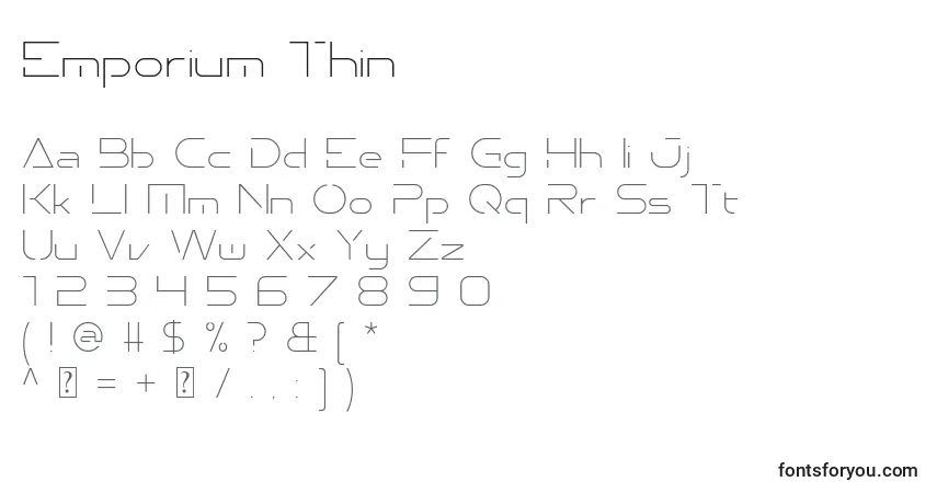 Czcionka Emporium Thin – alfabet, cyfry, specjalne znaki