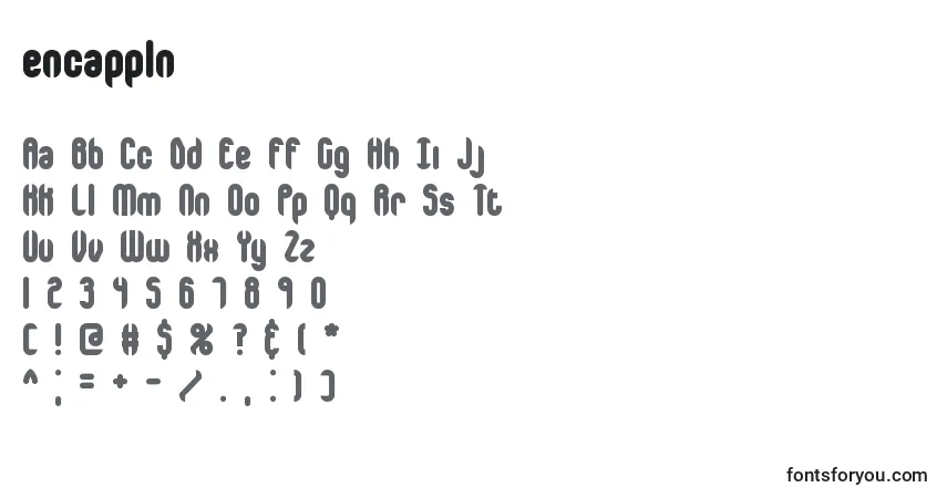 A fonte Encappln (125977) – alfabeto, números, caracteres especiais