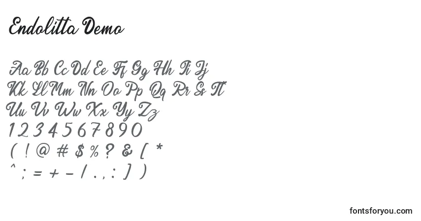 Schriftart Endolitta Demo (125983) – Alphabet, Zahlen, spezielle Symbole