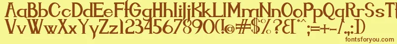 フォントENDORA   – 茶色の文字が黄色の背景にあります。