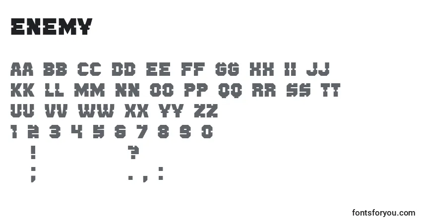 Czcionka Enemy – alfabet, cyfry, specjalne znaki