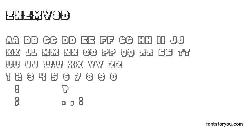 A fonte Enemy3D – alfabeto, números, caracteres especiais