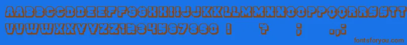 フォントEnemy3D – 茶色の文字が青い背景にあります。