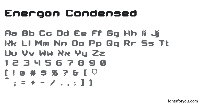 Schriftart Energon Condensed – Alphabet, Zahlen, spezielle Symbole