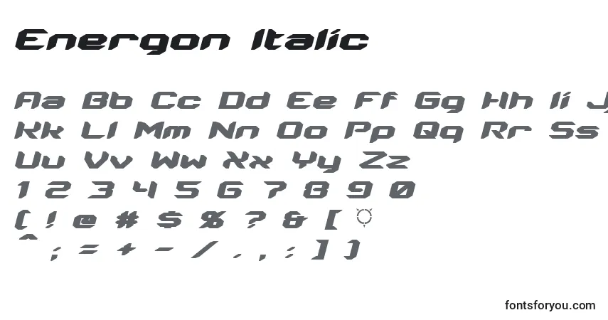 Energon Italic Font – alphabet, numbers, special characters