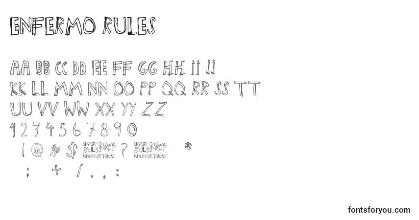 Czcionka Enfermo Rules – alfabet, cyfry, specjalne znaki