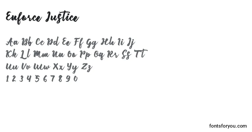 Schriftart Enforce Justice (125998) – Alphabet, Zahlen, spezielle Symbole