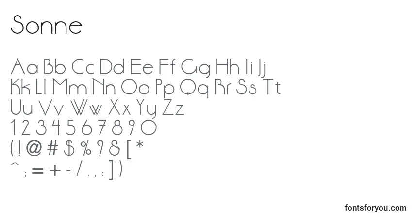 characters of sonne font, letter of sonne font, alphabet of  sonne font