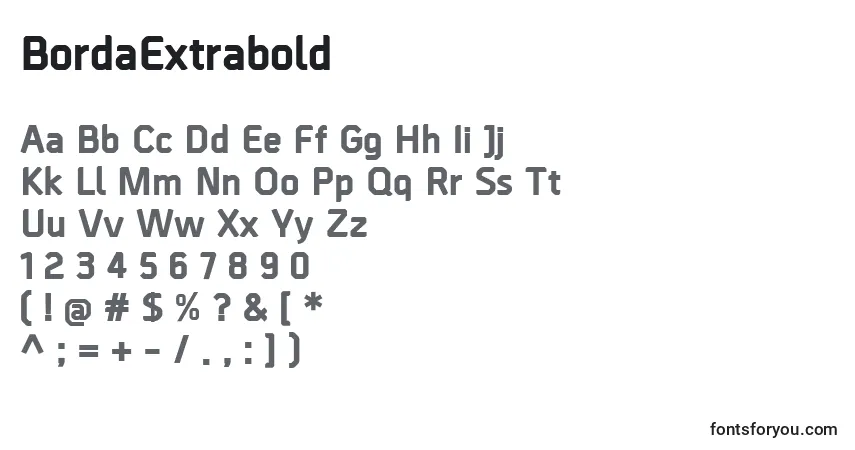 characters of bordaextrabold font, letter of bordaextrabold font, alphabet of  bordaextrabold font