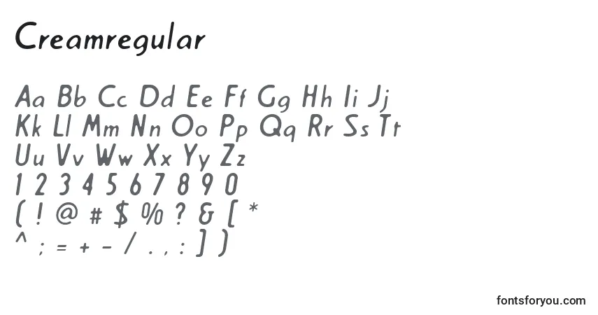Czcionka Creamregular – alfabet, cyfry, specjalne znaki