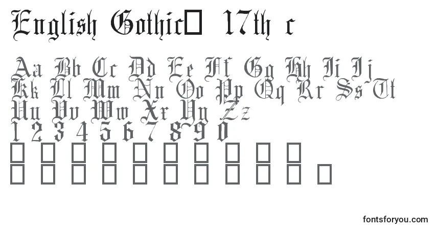 A fonte English Gothic, 17th c – alfabeto, números, caracteres especiais