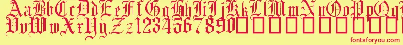 Czcionka English Gothic, 17th c – czerwone czcionki na żółtym tle