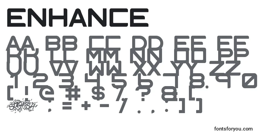 Czcionka Enhance – alfabet, cyfry, specjalne znaki