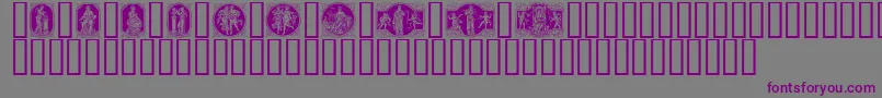 ENKLM   -fontti – violetit fontit harmaalla taustalla