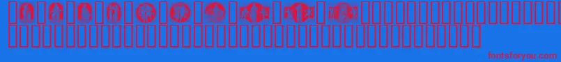 ENKLM   -Schriftart – Rote Schriften auf blauem Hintergrund