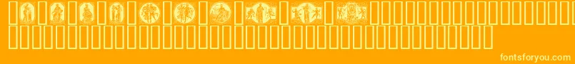 ENKLM   -fontti – keltaiset fontit oranssilla taustalla