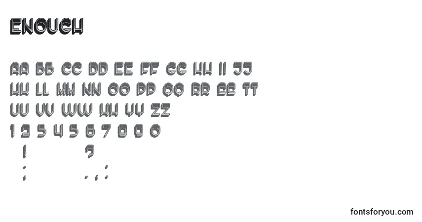 Czcionka Enough – alfabet, cyfry, specjalne znaki