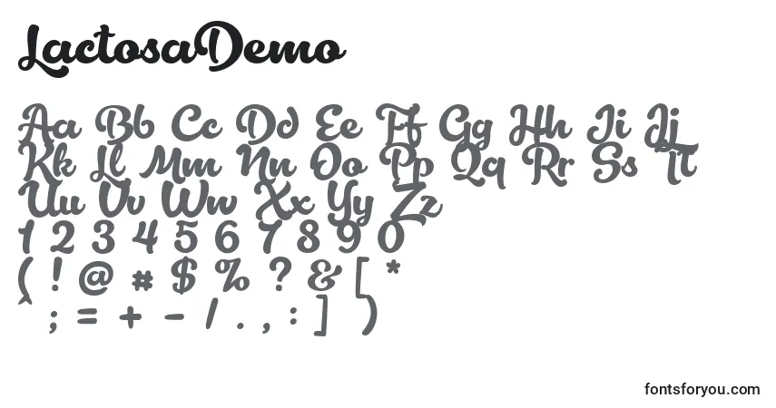 Шрифт LactosaDemo – алфавит, цифры, специальные символы