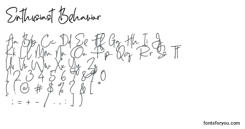 Schriftart Enthusiast Behavior   – Alphabet, Zahlen, spezielle Symbole