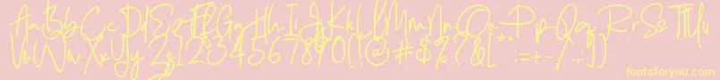 Weitere Informationen zur Enthusiast Behavior -Schriftart Enthusiast Behavior -Schriftart – Gelbe Schriften auf rosa Hintergrund