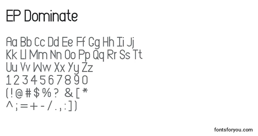 A fonte EP Dominate – alfabeto, números, caracteres especiais