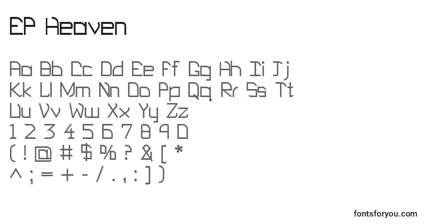 Schriftart EP Heaven (126035) – Alphabet, Zahlen, spezielle Symbole