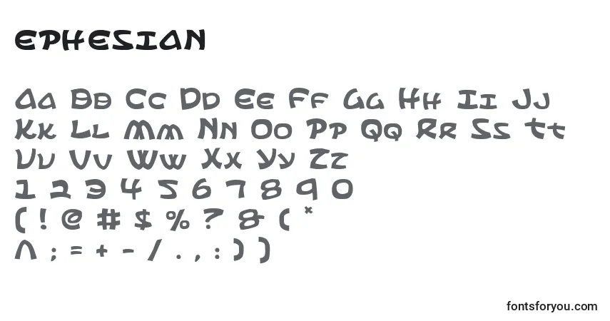 Schriftart Ephesian (126039) – Alphabet, Zahlen, spezielle Symbole