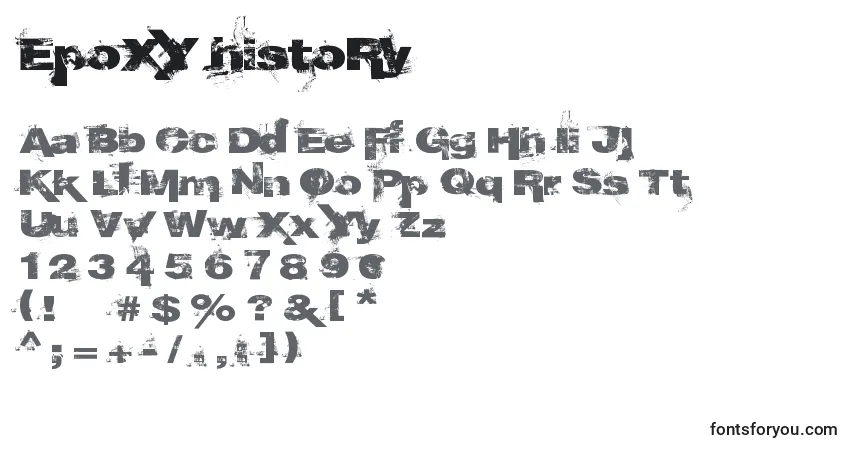 Czcionka EpoXY histoRy – alfabet, cyfry, specjalne znaki