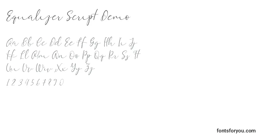 Schriftart Equalizer Script Demo – Alphabet, Zahlen, spezielle Symbole