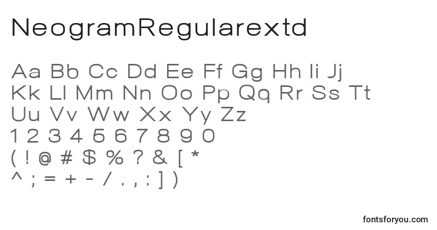 A fonte NeogramRegularextd – alfabeto, números, caracteres especiais
