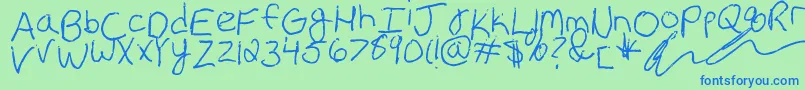 フォントErin s Handwriting – 青い文字は緑の背景です。