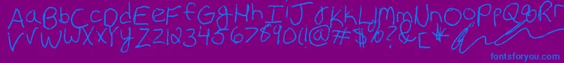 Czcionka Erin s Handwriting – niebieskie czcionki na fioletowym tle