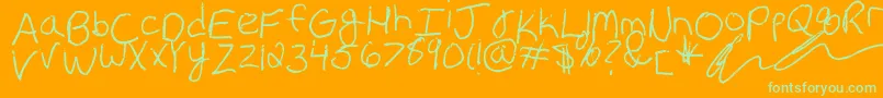 Erin s Handwriting Font – Green Fonts on Orange Background