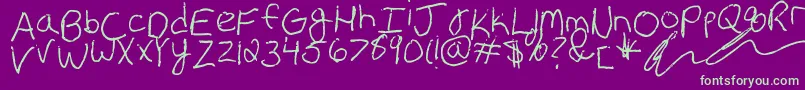 Czcionka Erin s Handwriting – zielone czcionki na fioletowym tle