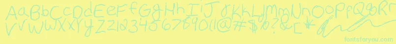 Czcionka Erin s Handwriting – zielone czcionki na żółtym tle