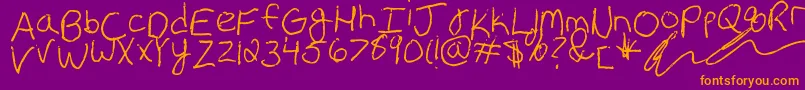 フォントErin s Handwriting – 紫色の背景にオレンジのフォント