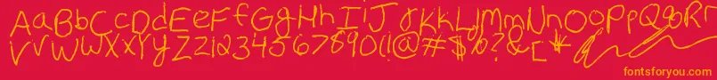 Fonte Erin s Handwriting – fontes laranjas em um fundo vermelho