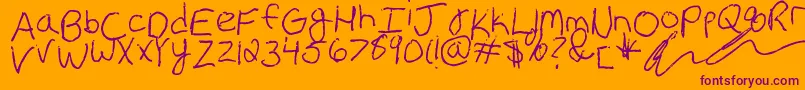 Erin s Handwriting Font – Purple Fonts on Orange Background