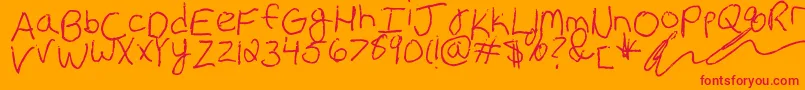 Czcionka Erin s Handwriting – czerwone czcionki na pomarańczowym tle