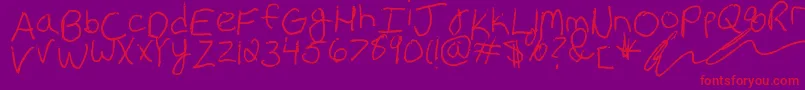 フォントErin s Handwriting – 紫の背景に赤い文字